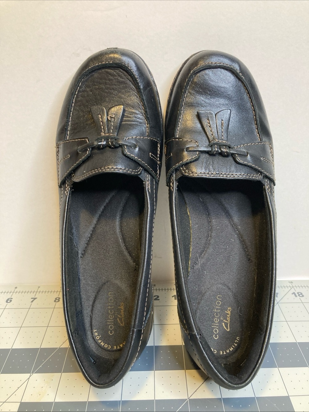 Clarks Collection Ashland Bubble Black Leather Loafers Women Size 5.5